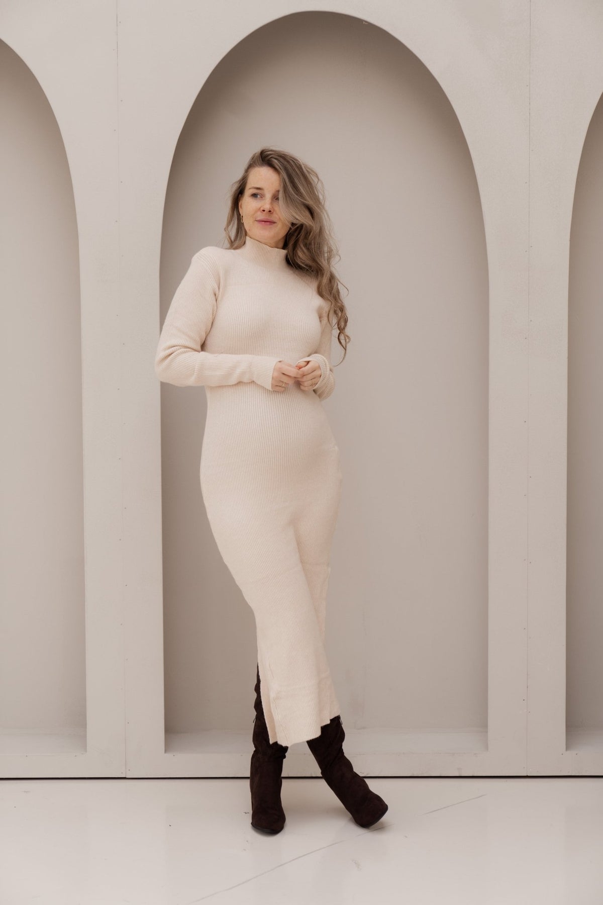 Cornelia sweater dress beige - Bij Keesje - Bij Keesje