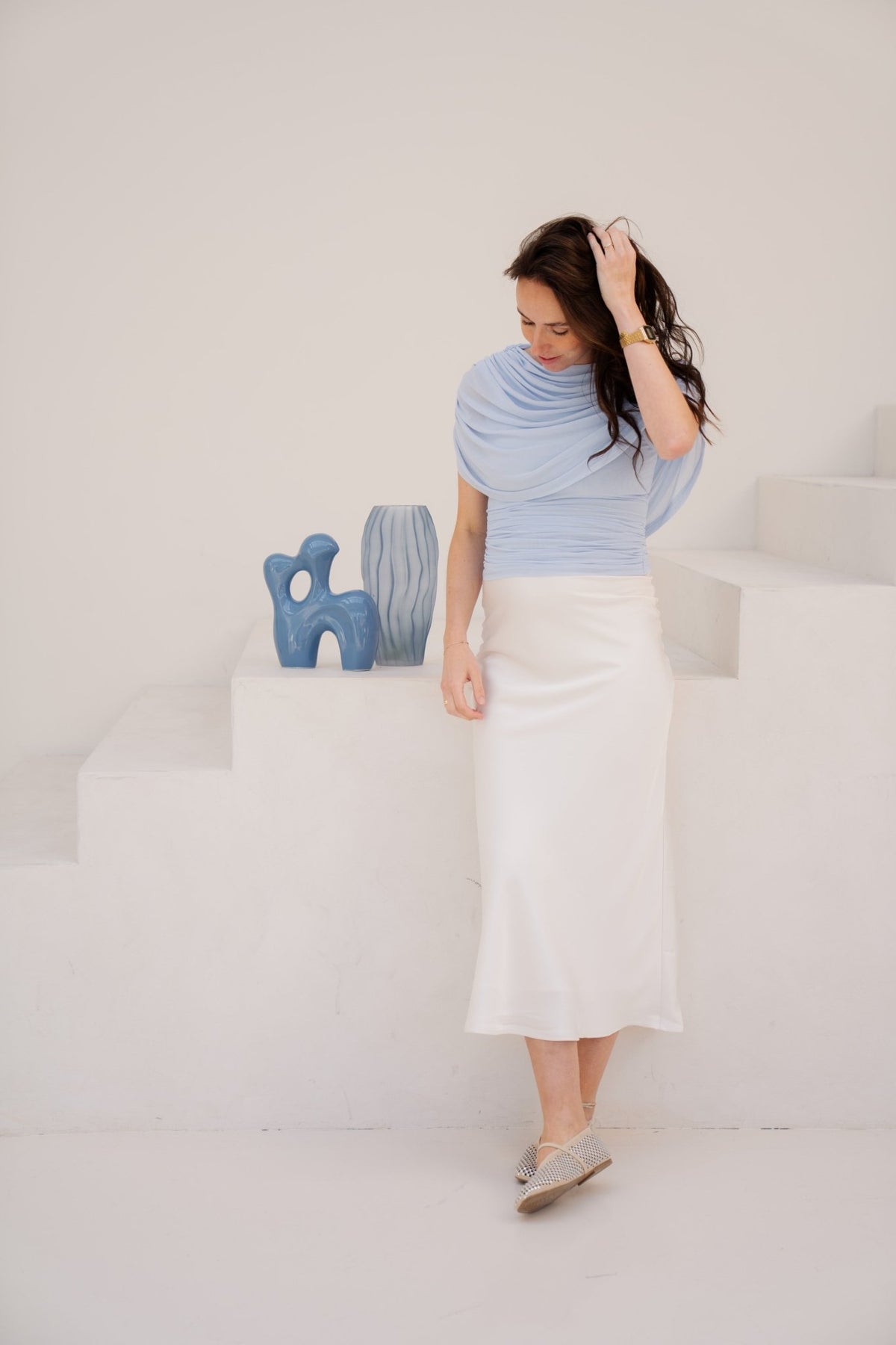 Cottuna drapy mesh top light Blue - Bij Keesje - Neo Noir - Top