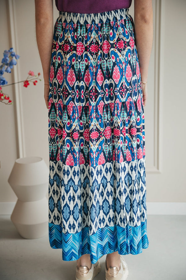 Daan long skirt blue print - Bij Keesje - Bij Keesje