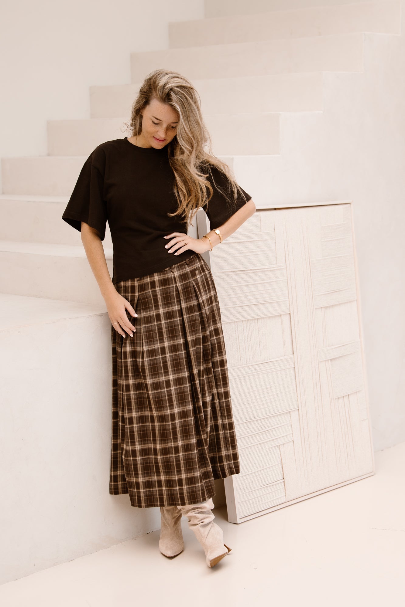 DagnyCC Anya Check Pleat Skirt Brown - Bij Keesje - Co'couture - Rok