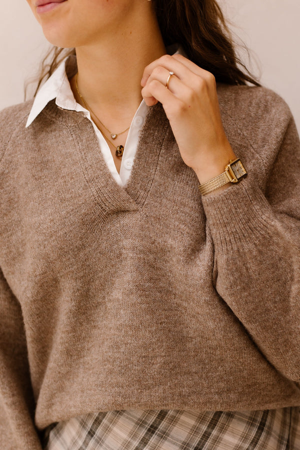 Dahlina Pullover Met Blousekraag Taupe - Bij Keesje - Bij-Keesje - Trui