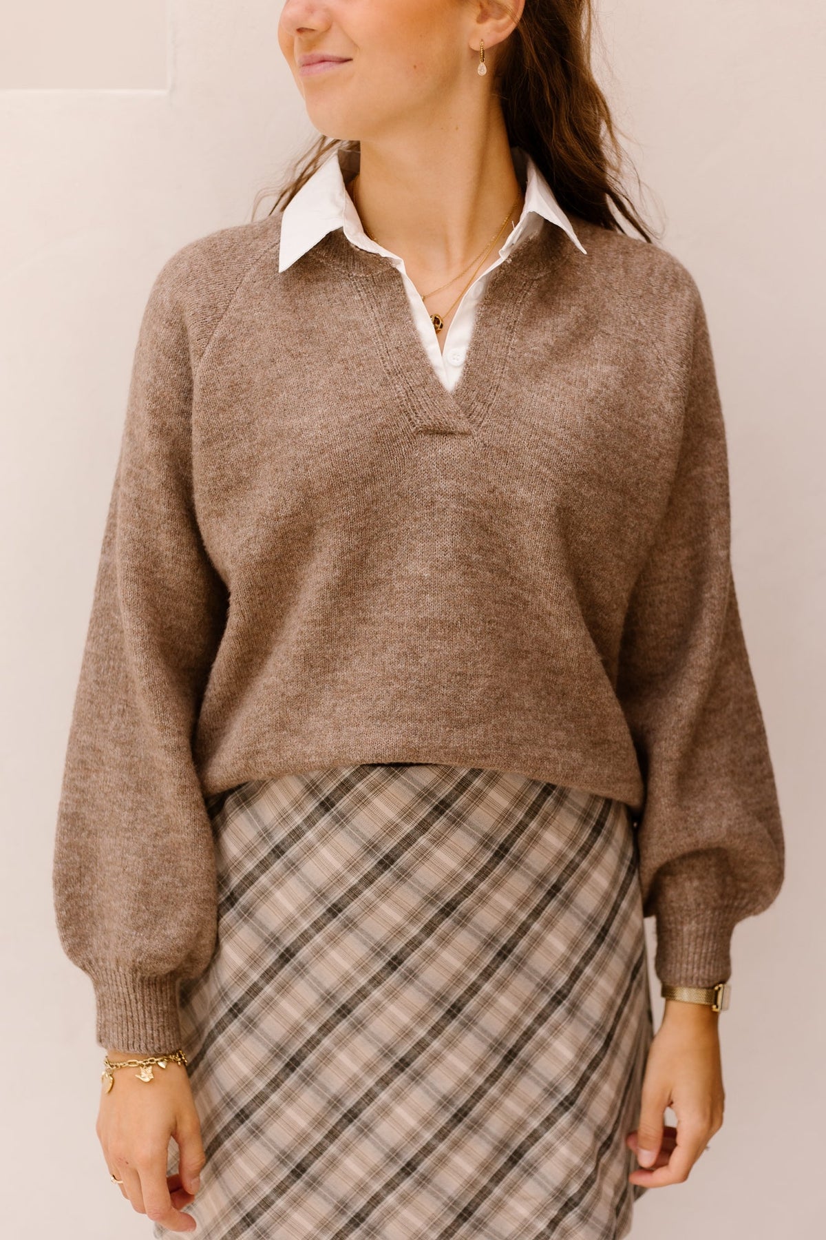Dahlina Pullover Met Blousekraag Taupe - Bij Keesje - Bij-Keesje - Trui