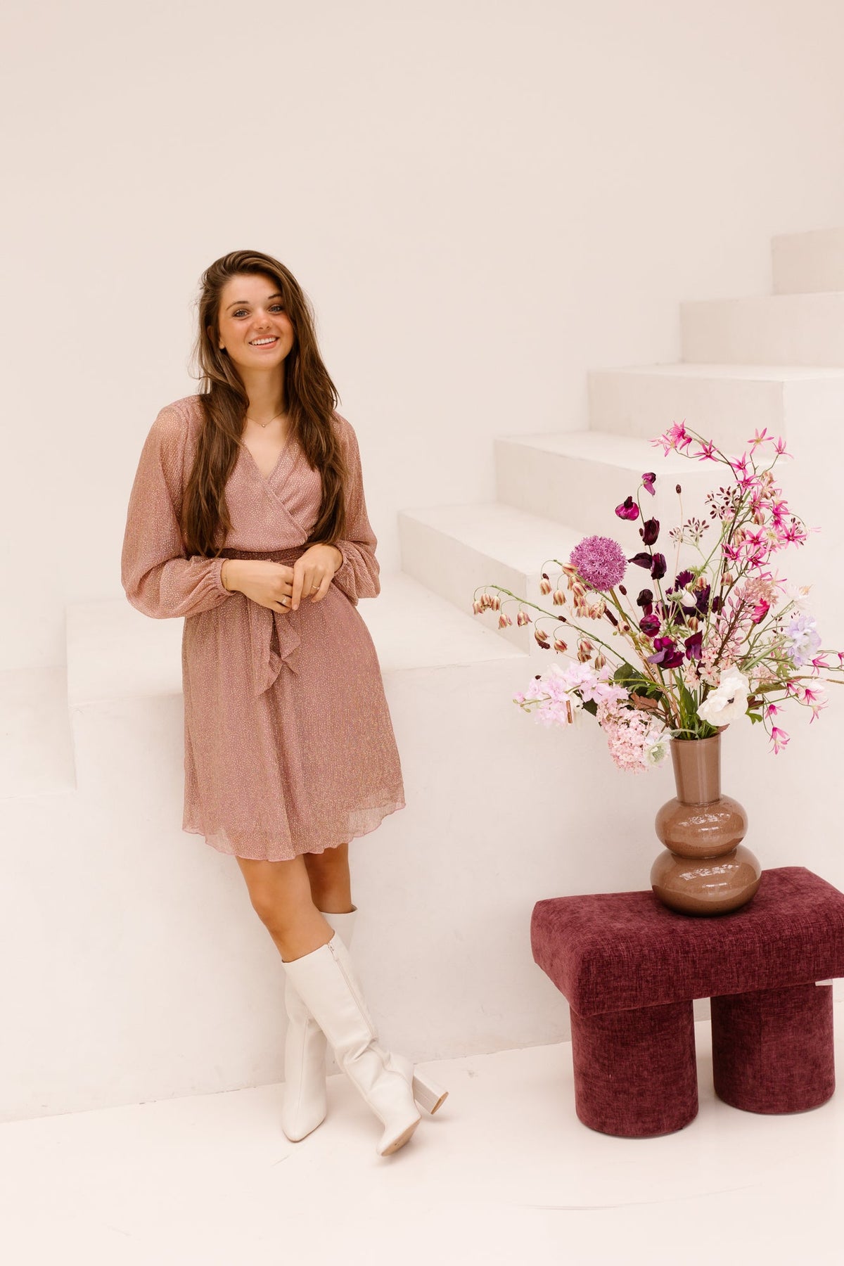 Dalena Plisse Dress Sparkeling Rose - Bij Keesje - Freebird - Jurk
