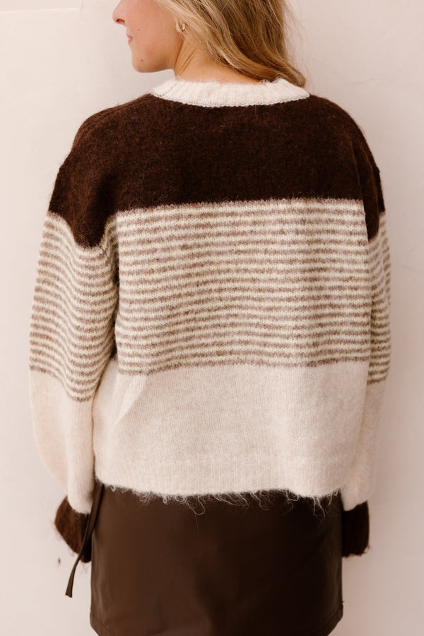 Dana stripes sweater brown - Bij Keesje - Bij Keesje - Trui