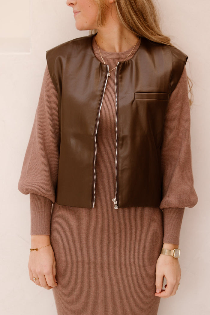 Dani Leather Gilet Brown - Bij Keesje - Bij Keesje
