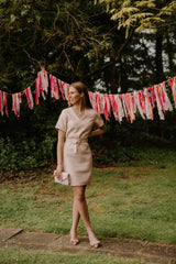 Danique SS boucle dress powder blush