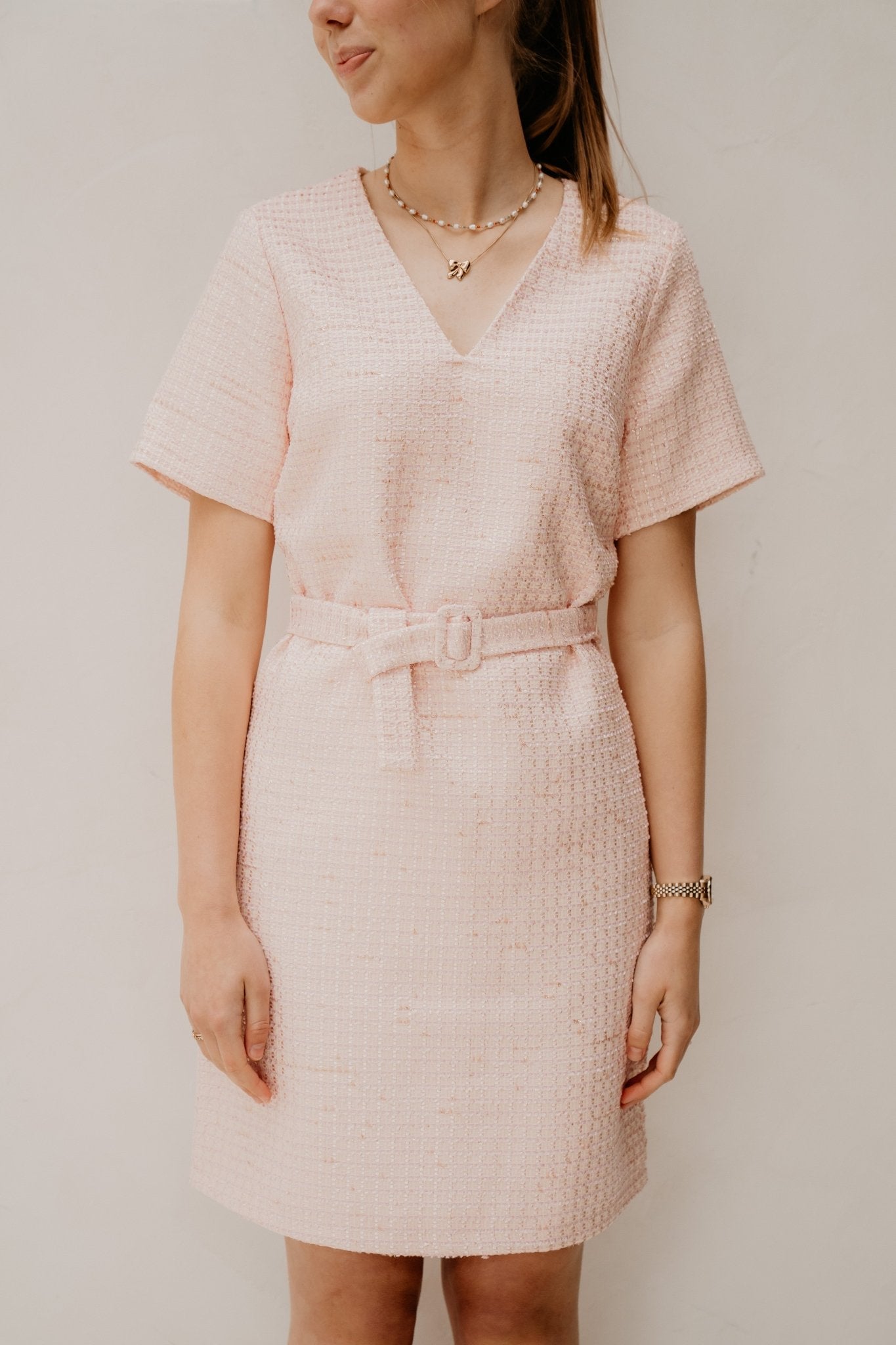 Danique SS boucle dress powder blush - Bij Keesje - Freebird - Jurk