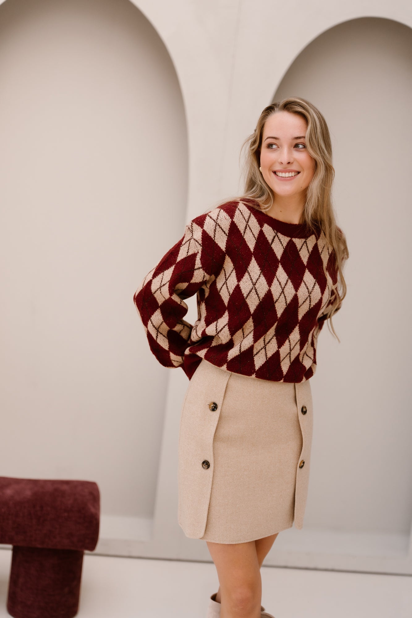 Delilah Knitted Sweater Dark Cherry - Bij Keesje - YDENCE - Trui