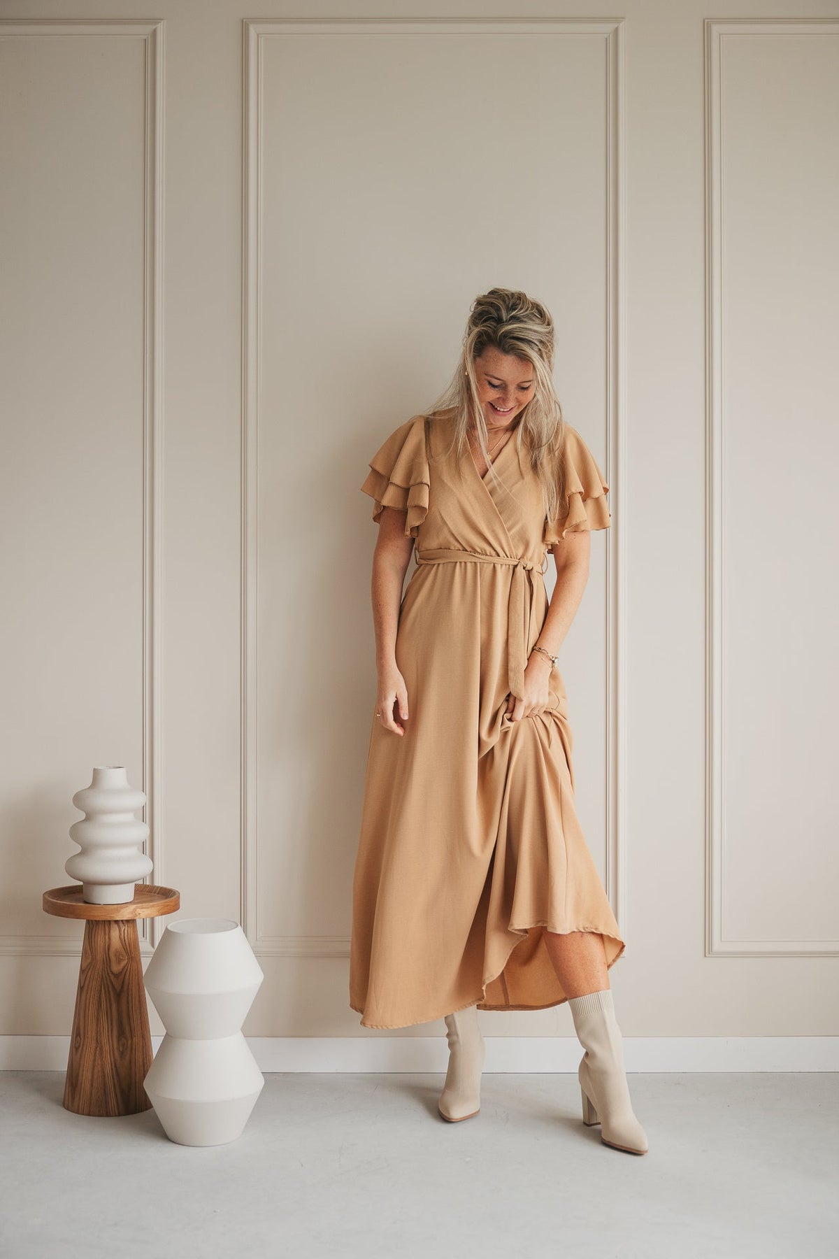 Dewy camel dress long - Bij Keesje