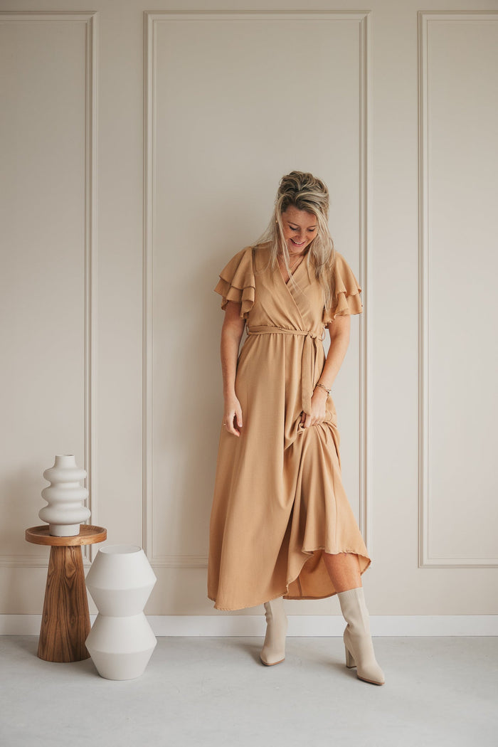 Dewy camel dress long - Bij Keesje