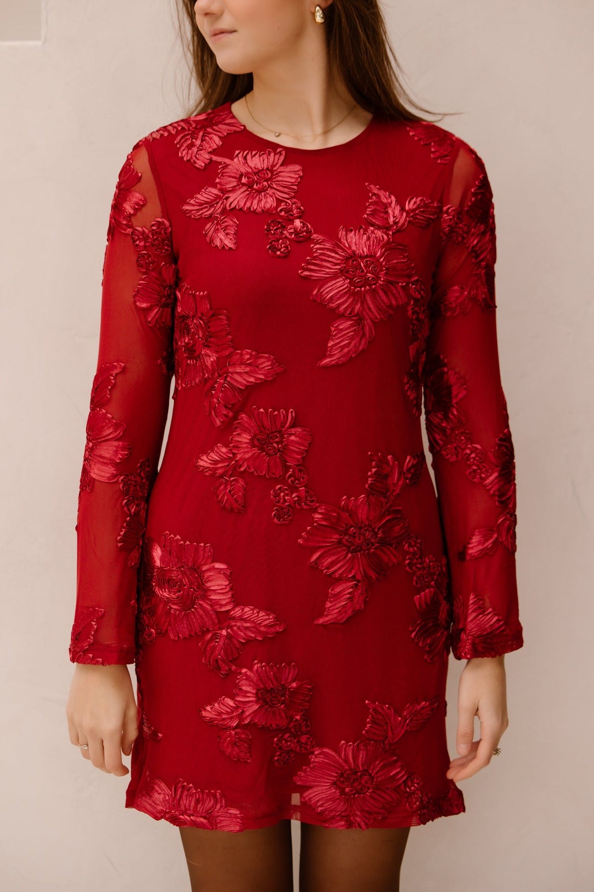 Dirina Big Flower Mesh Dress Red - Bij Keesje - Neo Noir