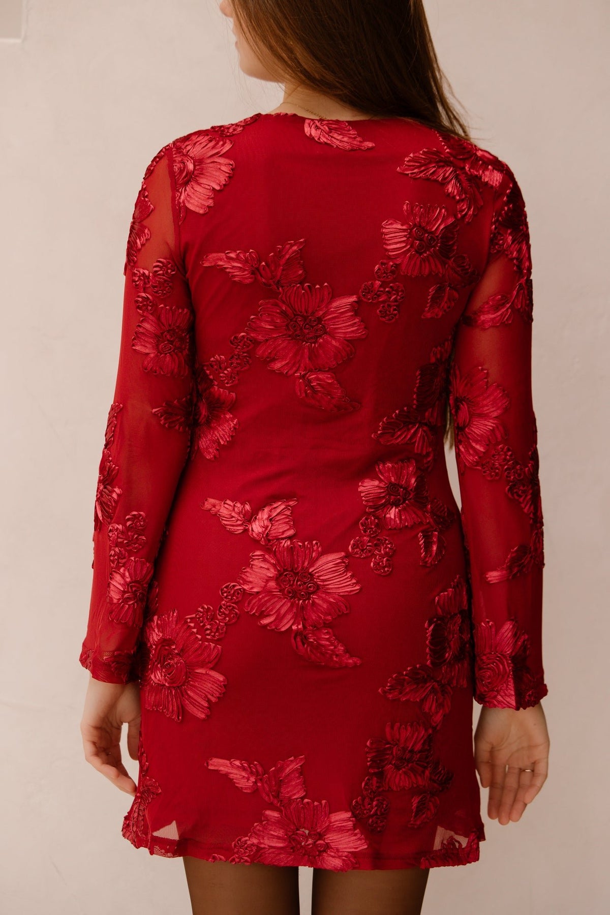 Dirina Big Flower Mesh Dress Red - Bij Keesje - Neo Noir