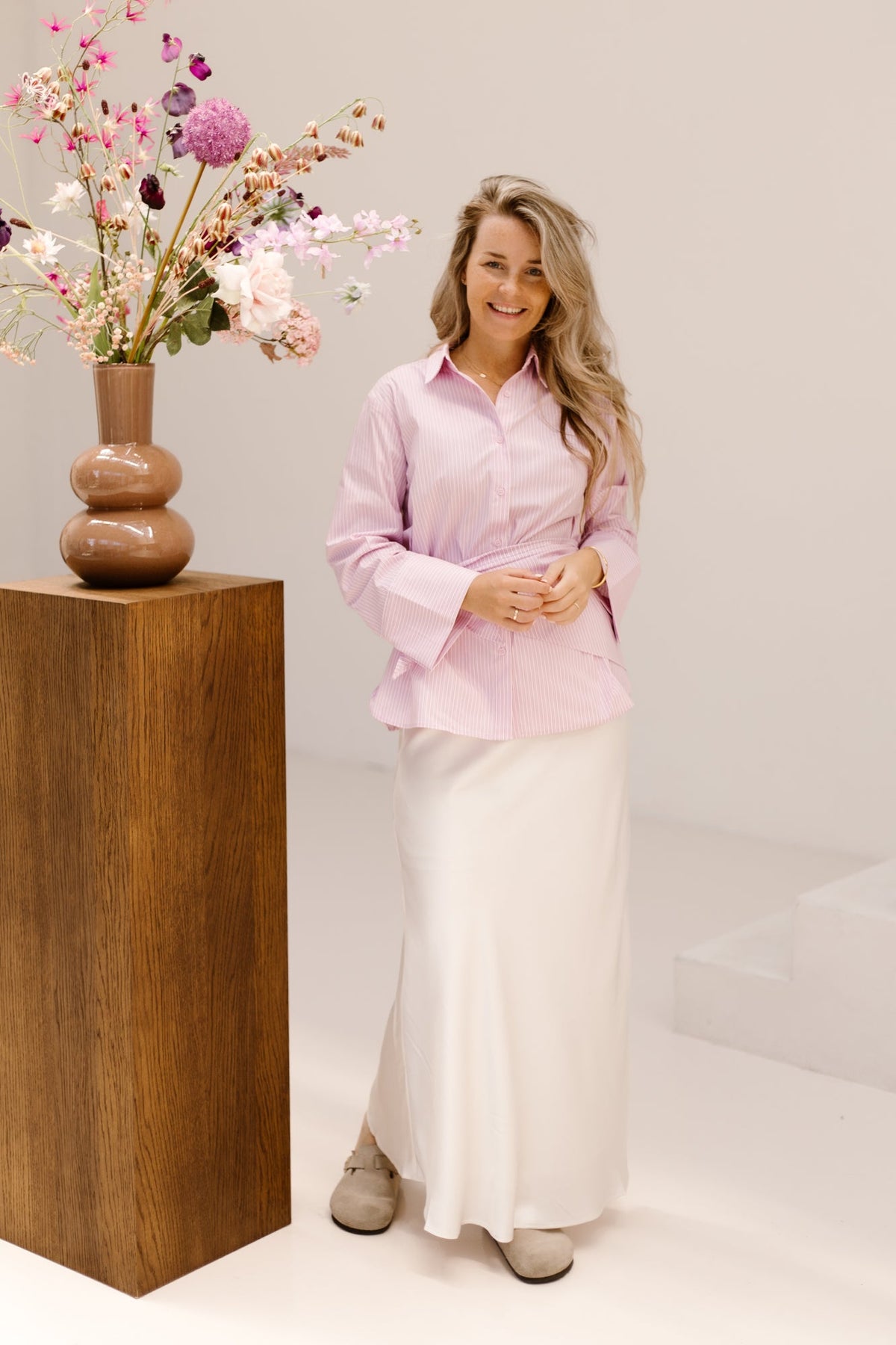 Dita Scarf Stripe Shirt Light Pink - Bij Keesje - Neo Noir - Blouse
