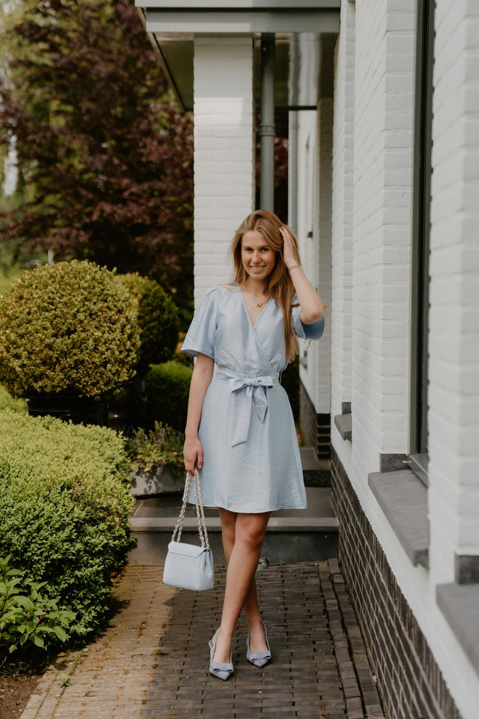 Dita structure satin dress classic blue - Bij Keesje - Freebird - Jurk