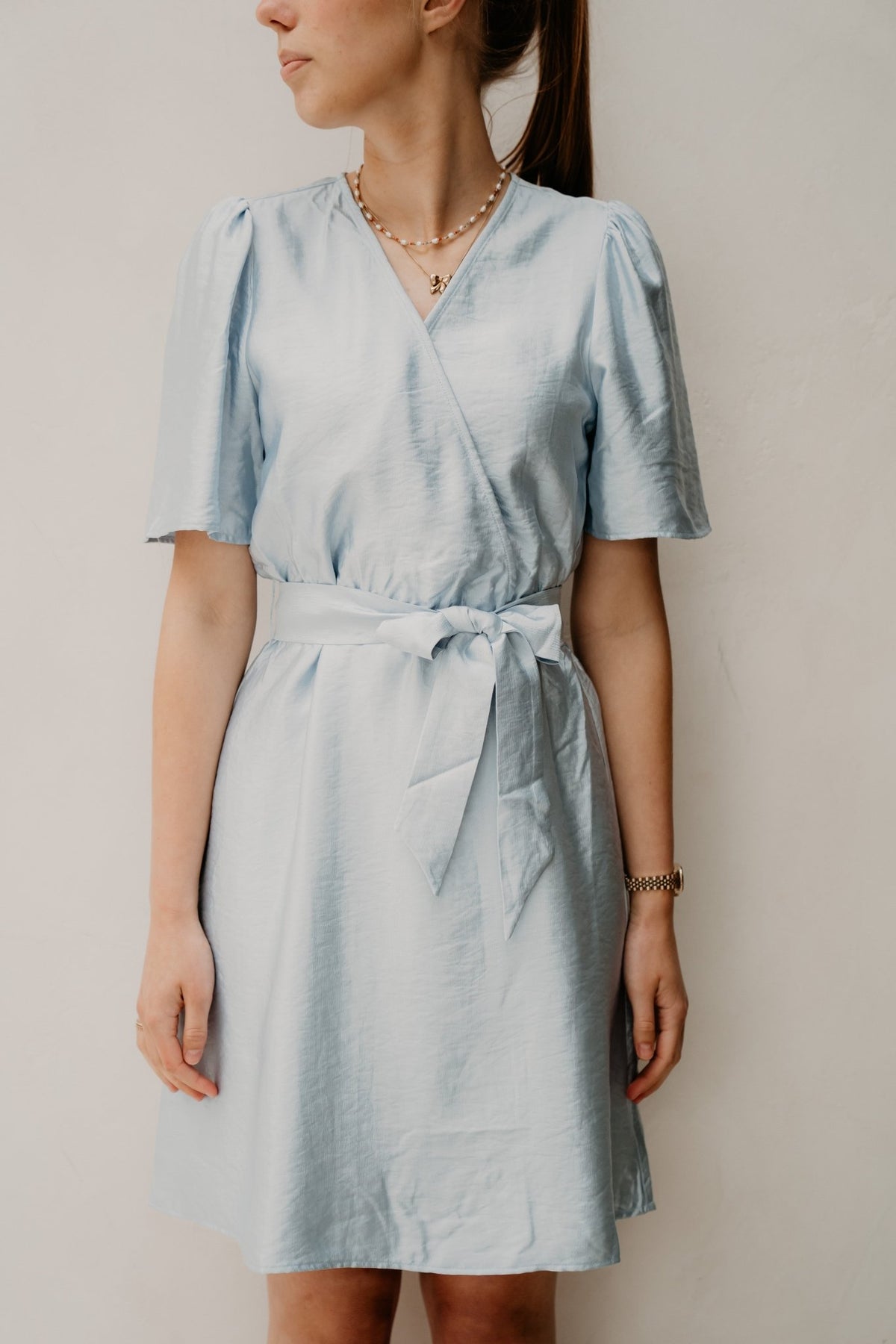 Dita structure satin dress classic blue - Bij Keesje - Freebird - Jurk
