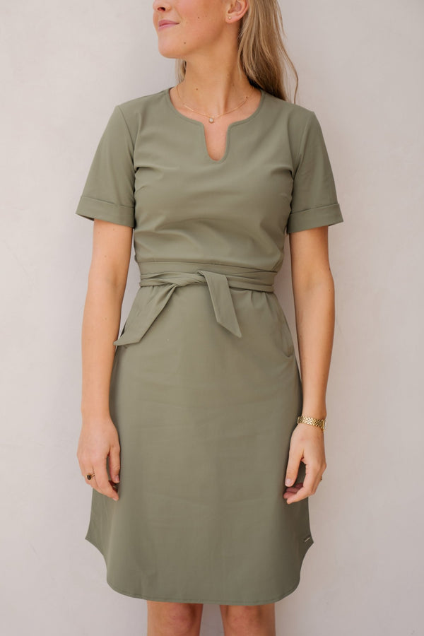 Dress Caftan Neck Olive - Bij Keesje - Bij Keesje - jurk