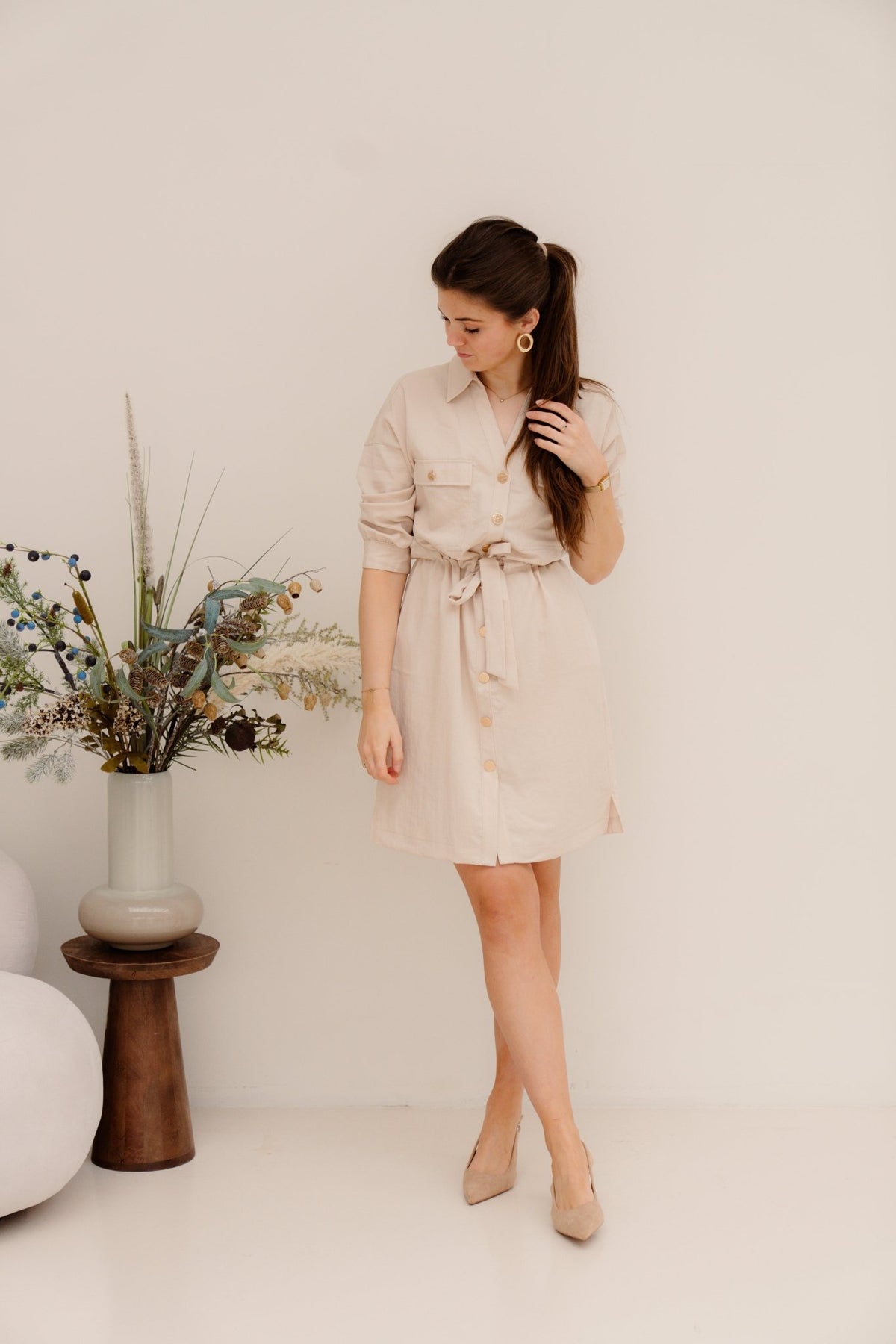 Dress fine crinkle sand 10036 - Bij Keesje - Esqualo - jurk