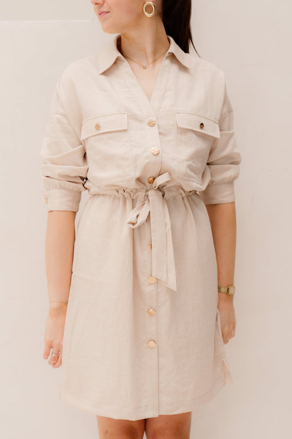 Dress fine crinkle sand 10036 - Bij Keesje - Esqualo - jurk