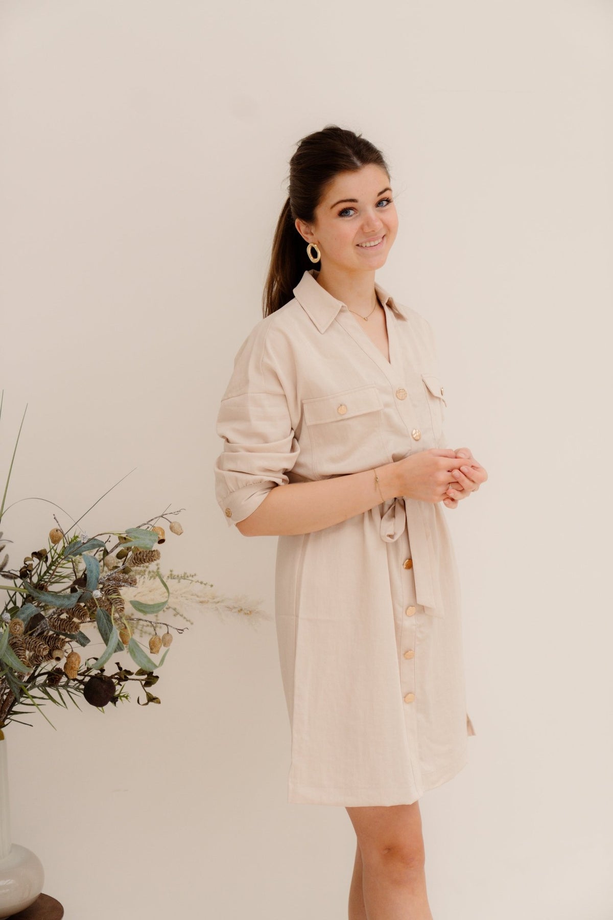 Dress fine crinkle sand 10036 - Bij Keesje - Esqualo - jurk