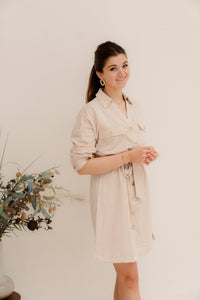 Dress fine crinkle sand 10036 - Bij Keesje - Esqualo - jurk