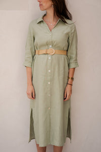 Dress long belt linen soft green - 28228 - Bij Keesje - Esqualo - jurk