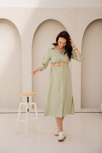 Dress long belt linen soft green - 28228 - Bij Keesje - Esqualo - jurk
