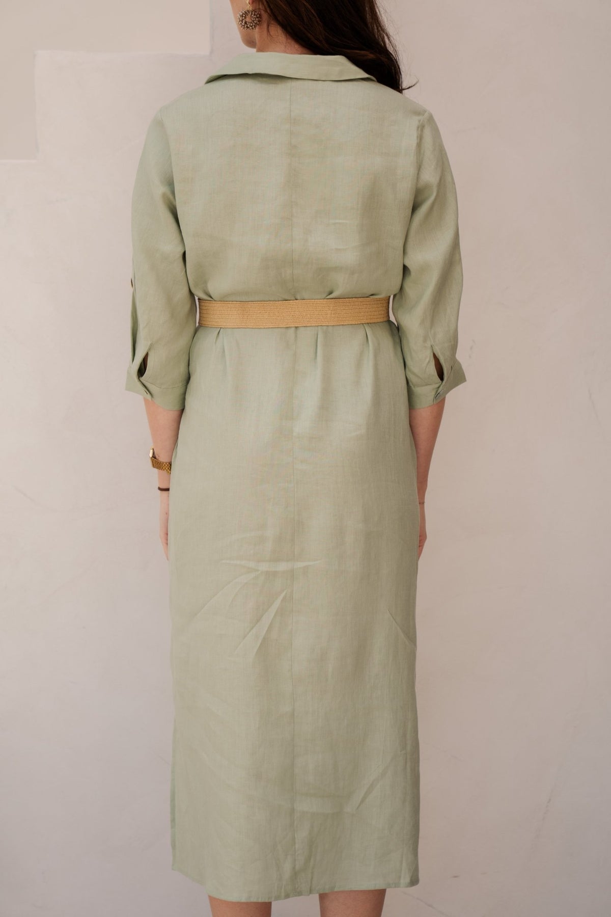 Dress long belt linen soft green - 28228 - Bij Keesje - Esqualo - jurk