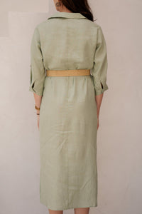 Dress long belt linen soft green - 28228 - Bij Keesje - Esqualo - jurk