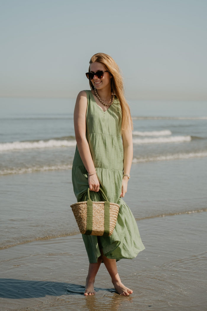 Dress maxi light crinkle jungle green 14214 - Bij Keesje - Esqualo - jurk