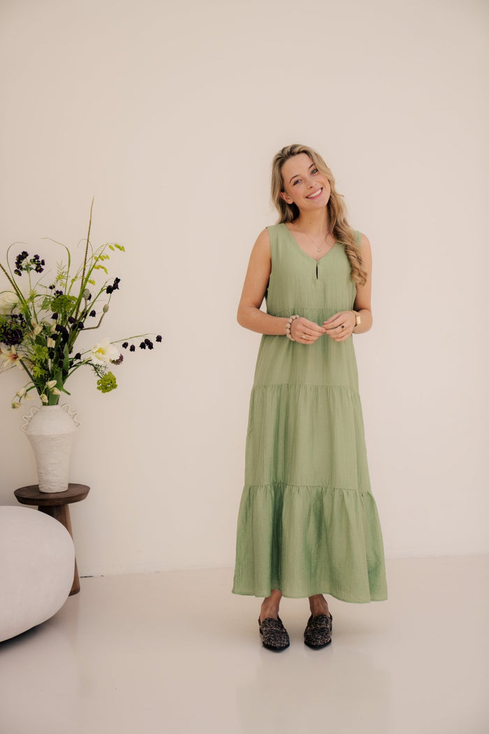 Dress maxi light crinkle jungle green 14214 - Bij Keesje - Esqualo - jurk