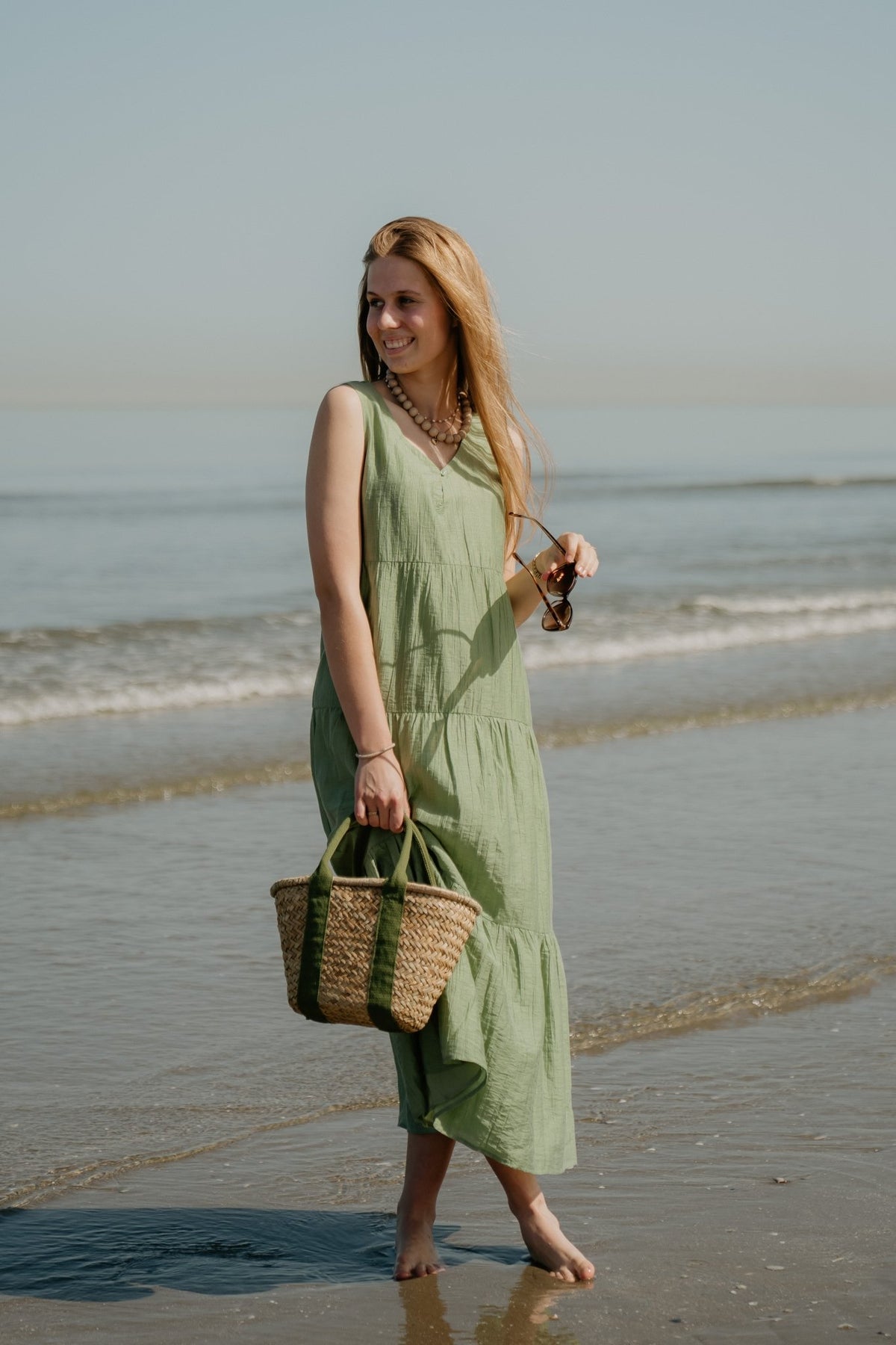 Dress maxi light crinkle jungle green 14214 - Bij Keesje - Esqualo - jurk
