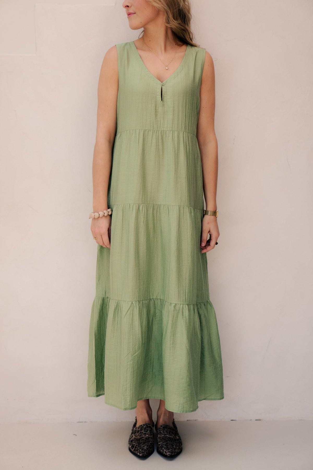 Dress maxi light crinkle jungle green 14214 - Bij Keesje - Esqualo - jurk