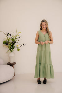 Dress maxi light crinkle jungle green 14214 - Bij Keesje - Esqualo - jurk
