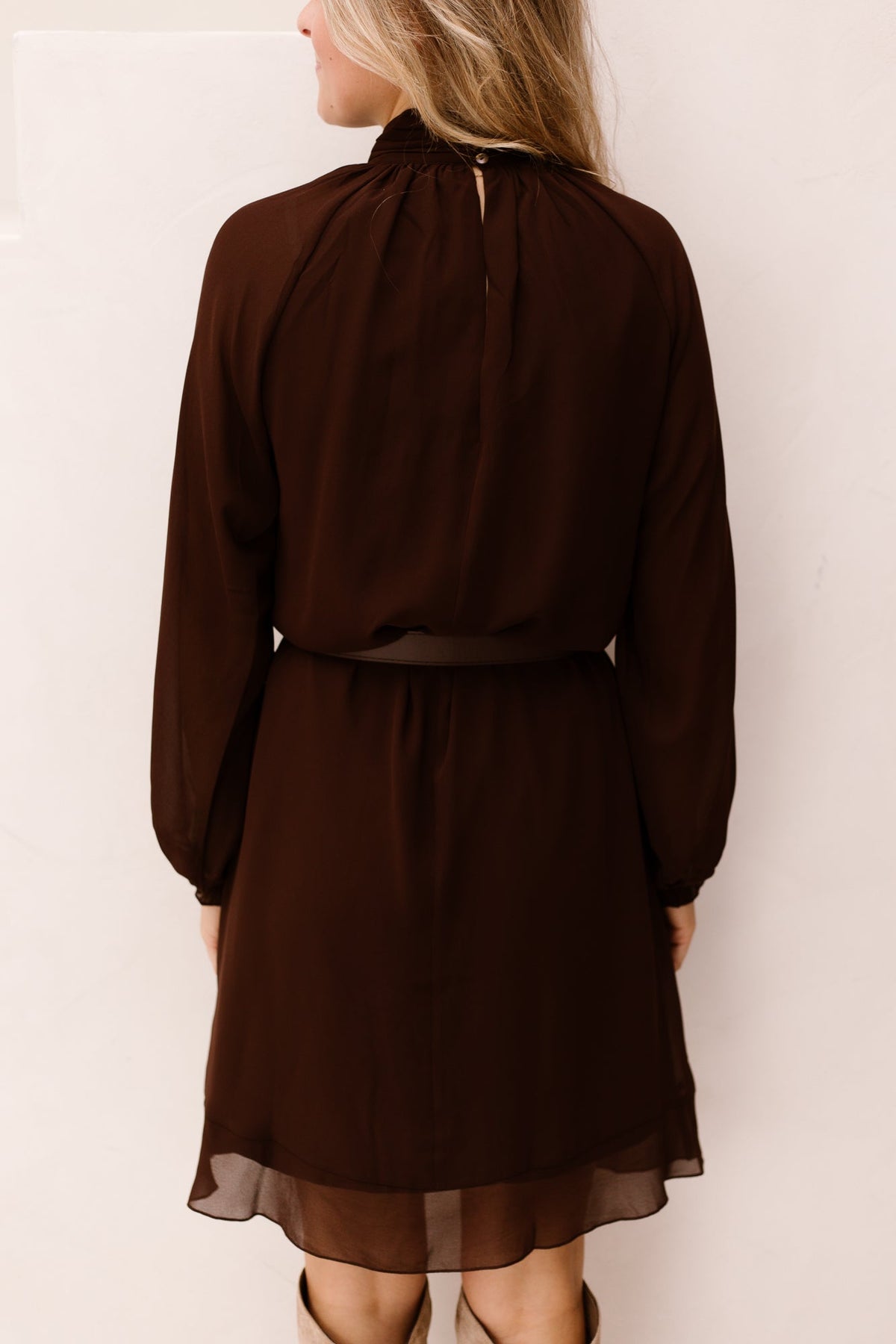 Dress mock neck chiffon - Cacao - 15503 - Bij Keesje - Esqualo - jurk