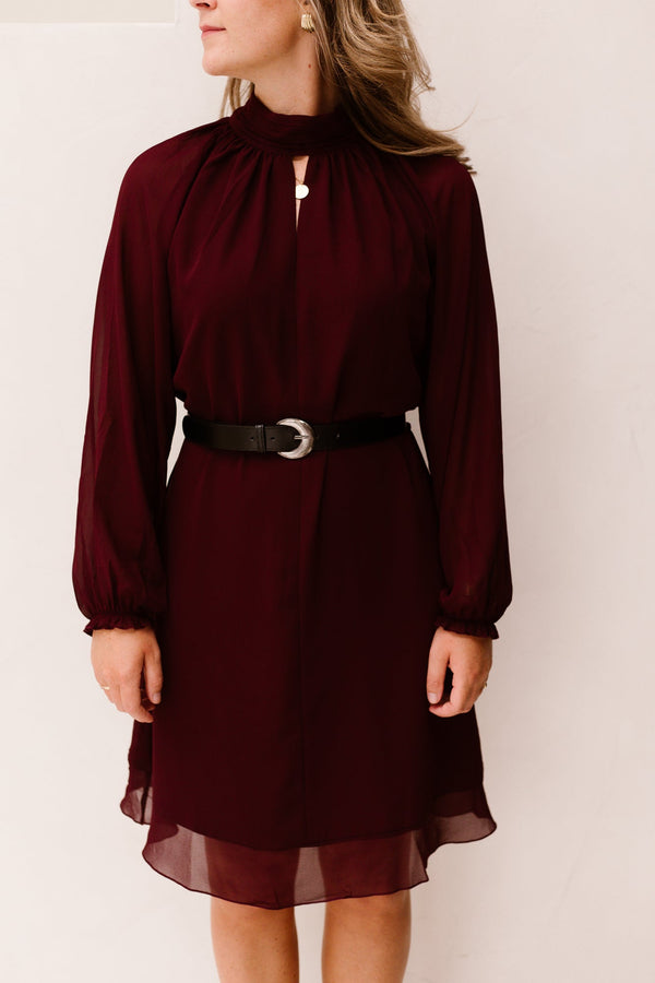 Dress Mock Neck Chiffon Merlot 15503 - Bij Keesje - Esqualo - jurk