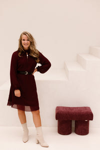 Dress Mock Neck Chiffon Merlot 15503 - Bij Keesje - Esqualo - jurk