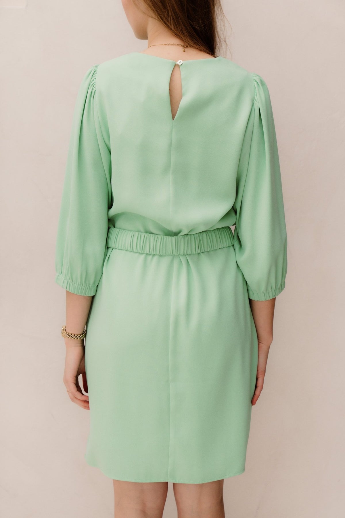 Dress puff sleeve crepe mint groen 10004 - Bij Keesje - Esqualo - Jurk