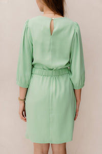 Dress puff sleeve crepe mint groen 10004 - Bij Keesje - Esqualo - Jurk