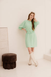 Dress puff sleeve crepe mint groen 10004 - Bij Keesje - Esqualo - Jurk