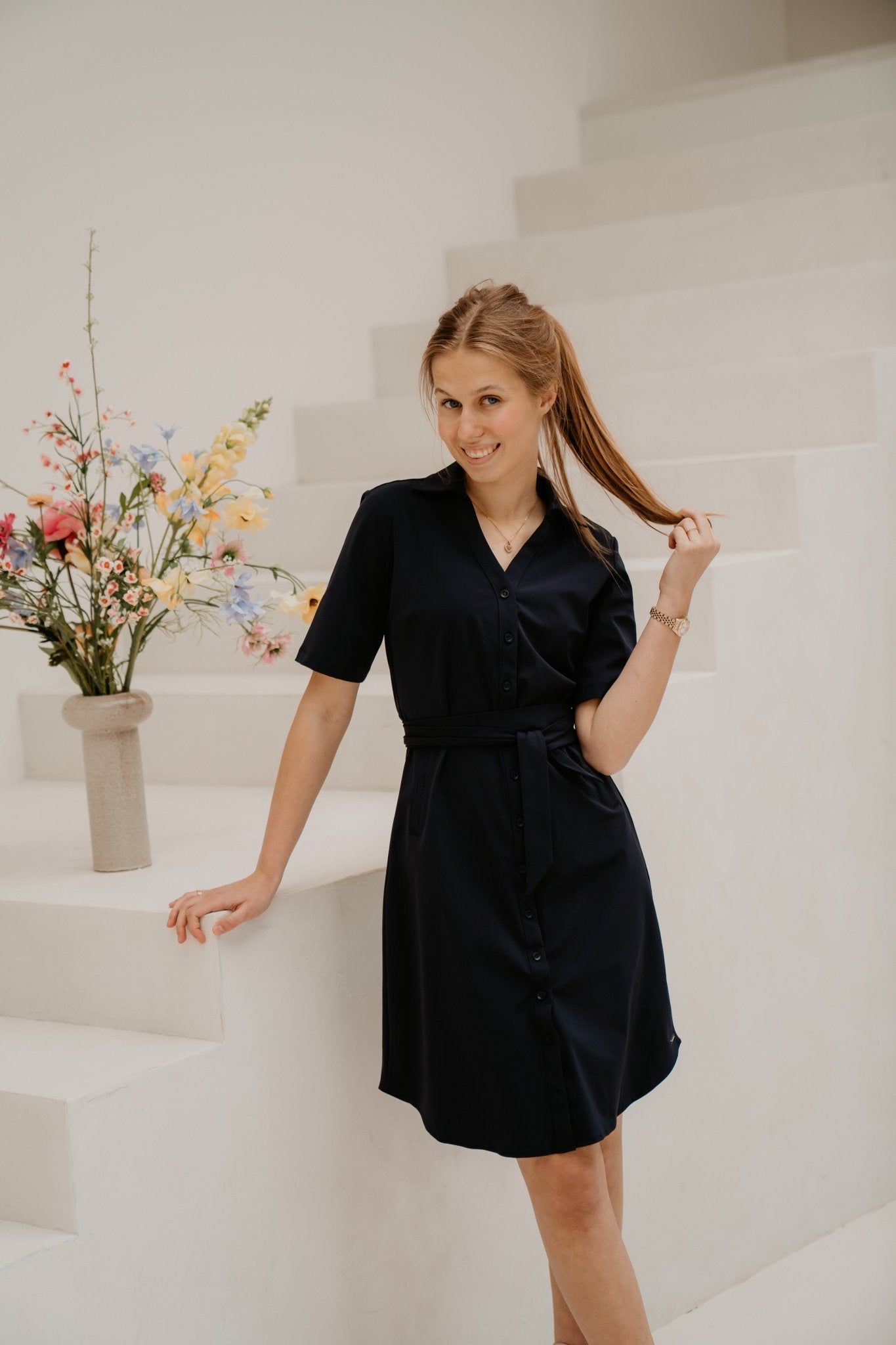Dress V Neck Darkblue - Bij Keesje - mi piace - Jurk