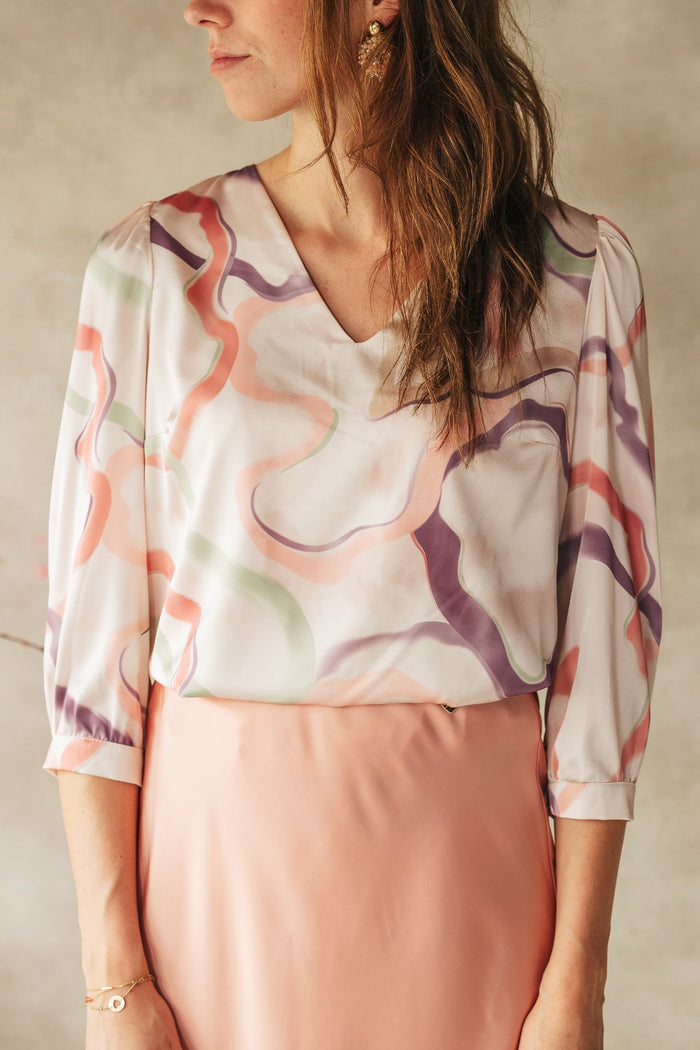 Elbla blouse pink print - Bij Keesje