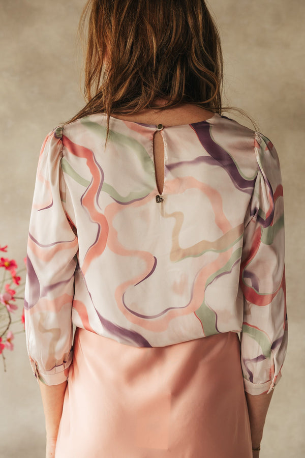 Elbla blouse pink print - Bij Keesje