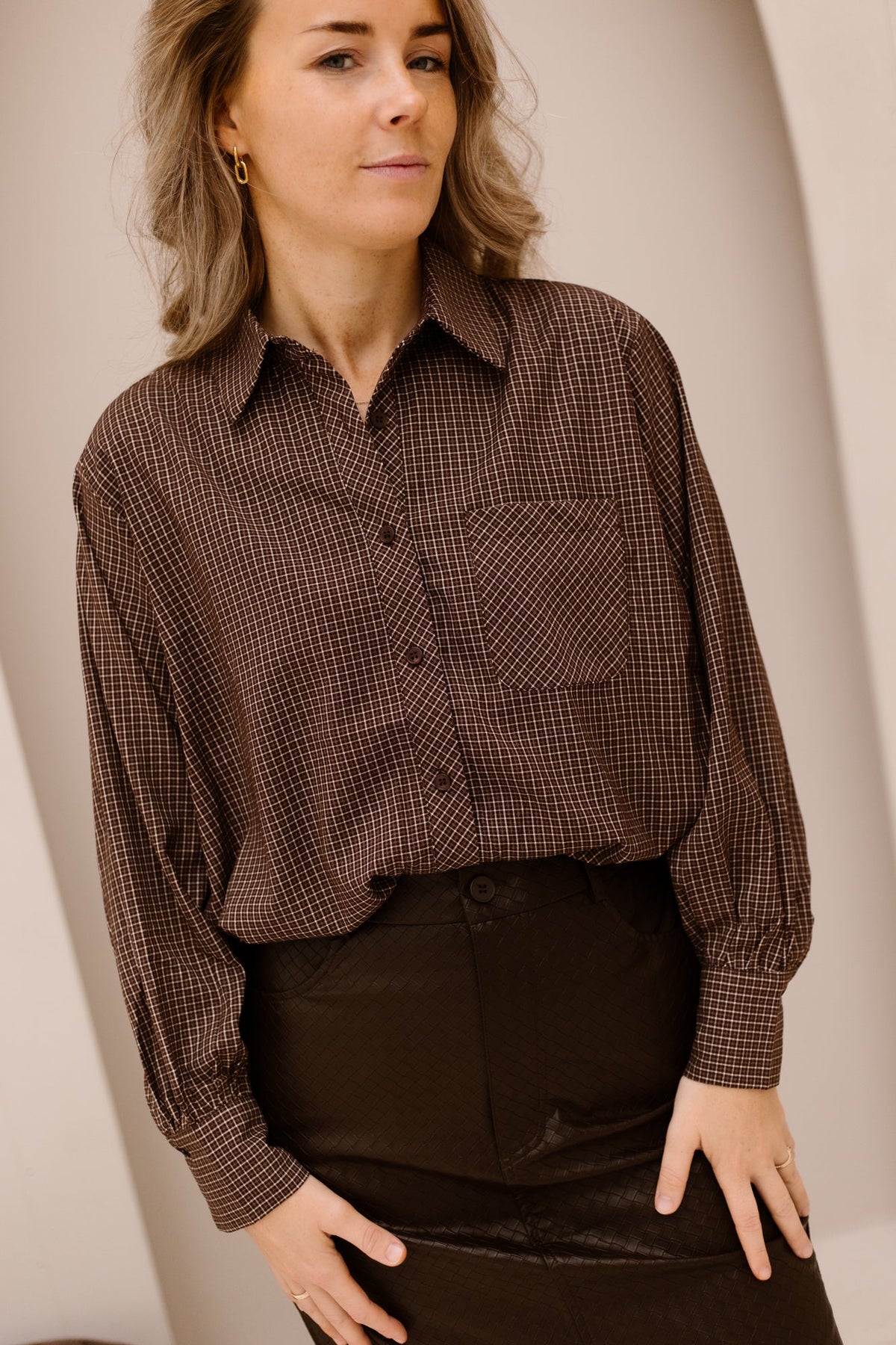 Elin ruit blouse bruin - Bij Keesje - Bij Keesje - Blouse