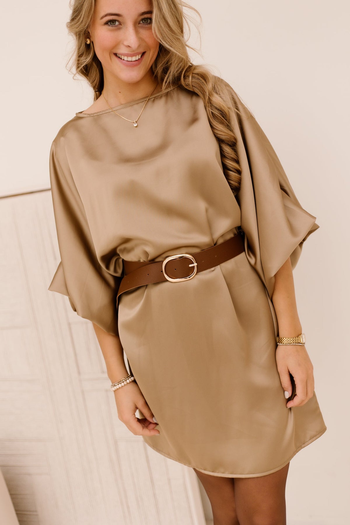 Elina dress satin gold - Bij Keesje - Bij Keesje - Jurk