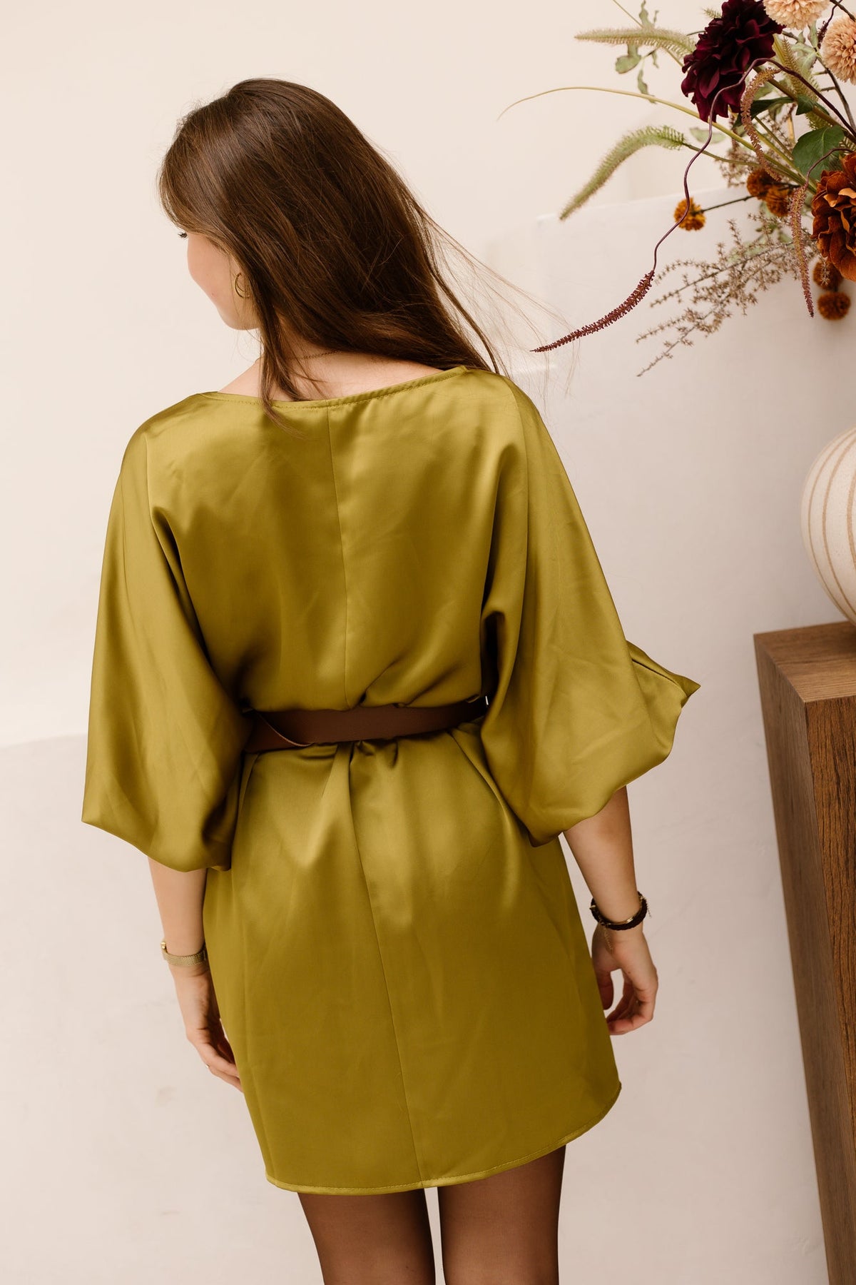 Elina dress satin Moss green - Bij Keesje - Bij Keesje - Jurk