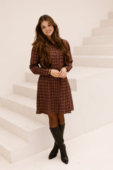 Elisa ruit jurk bordeaux