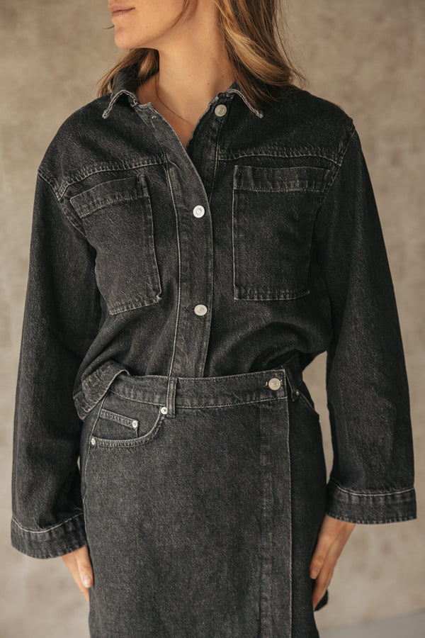 Emilia denim jacket dark grey - Bij Keesje