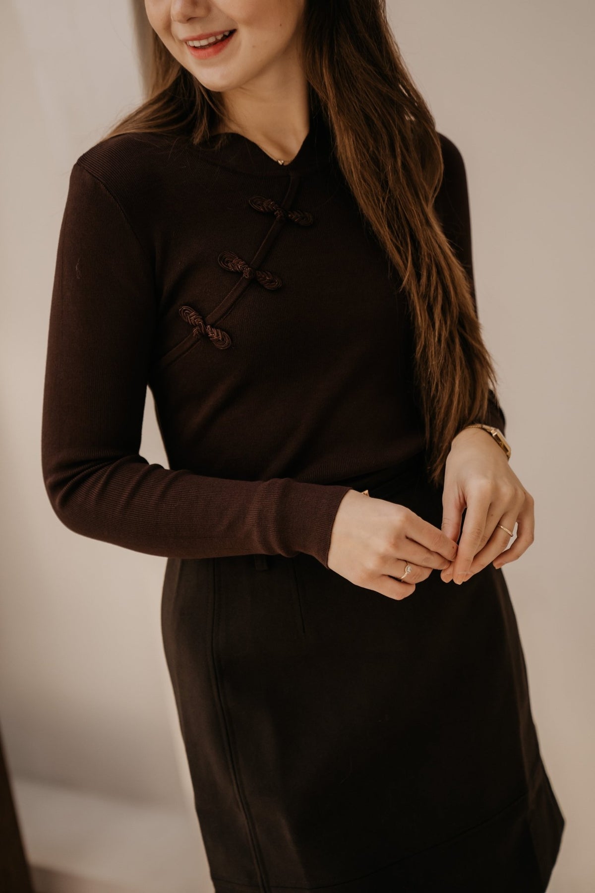 Emmie knot button top brown - Bij Keesje - Bij Keesje - Top