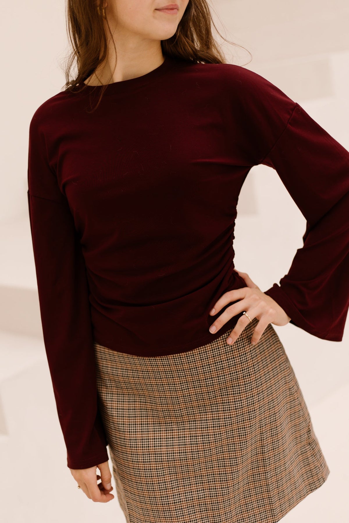 Emy draped top bordeaux - Bij Keesje - Bij Keesje - Top