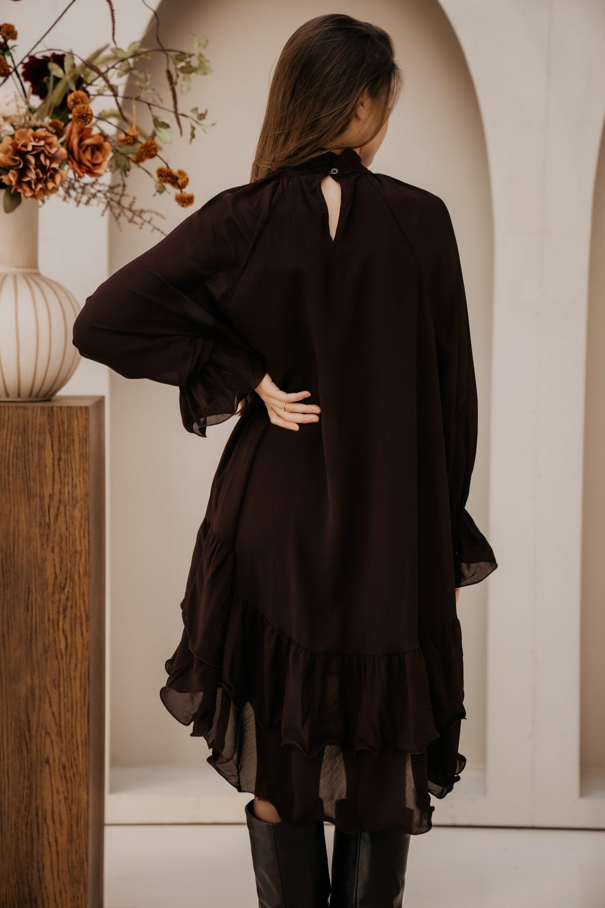 Enna ruffle dress coffee - Bij Keesje - Bij Keesje - Jurk